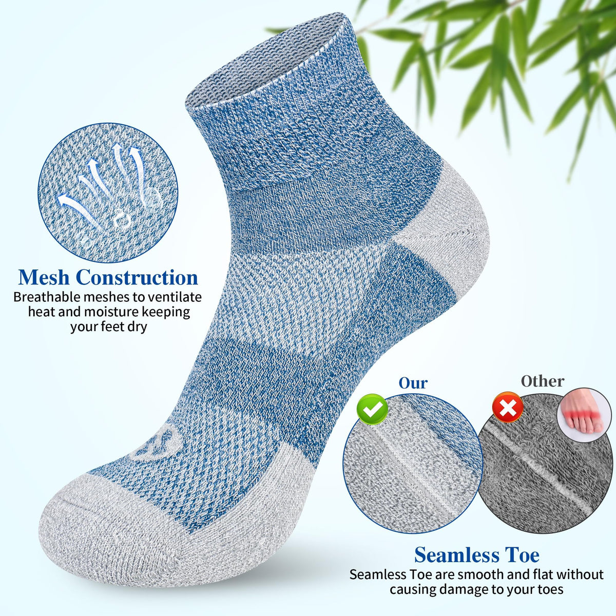 Diabetic Socks for Men, 10 Pairs Ankle & Low Cut Size 9-15 H92695