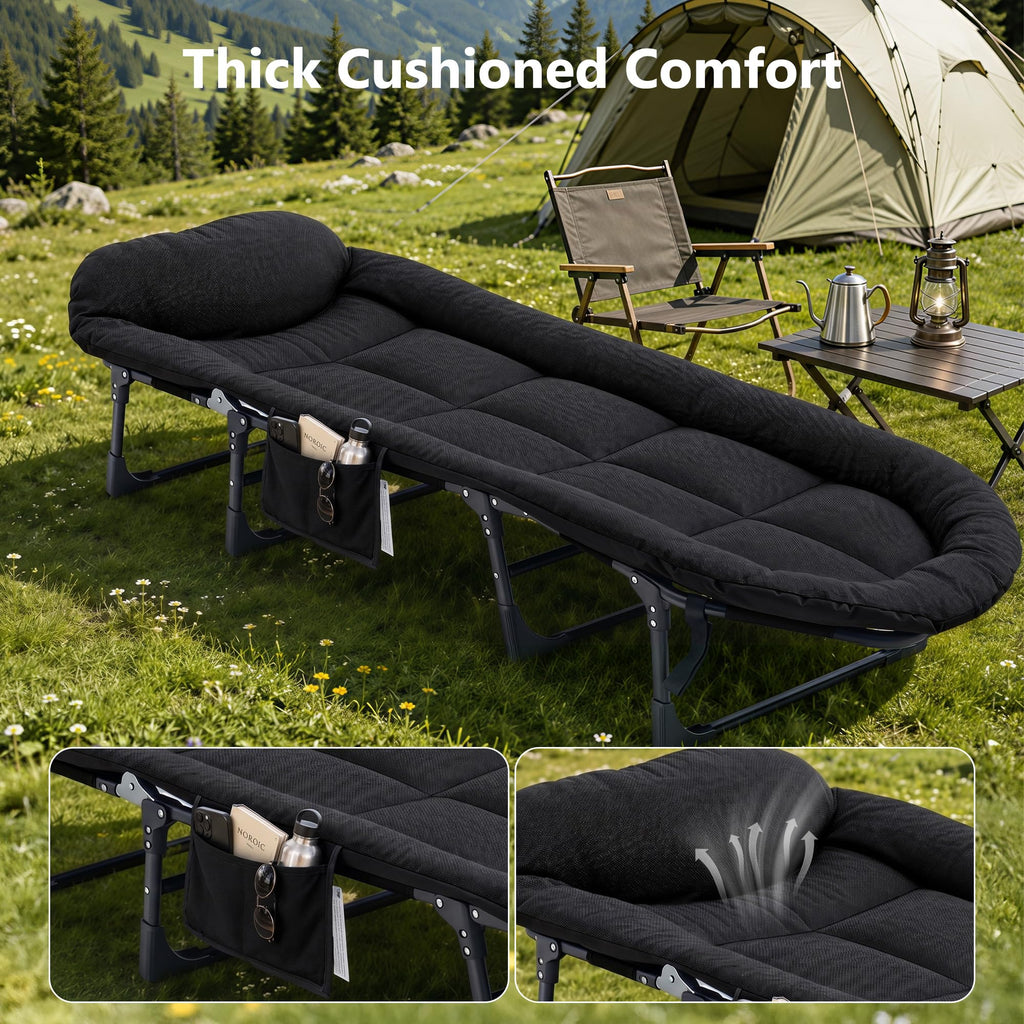 Folding Camping Cot with Mattress and Pillow, 450 Lbs Capacity, 69 Inch, Black A87968