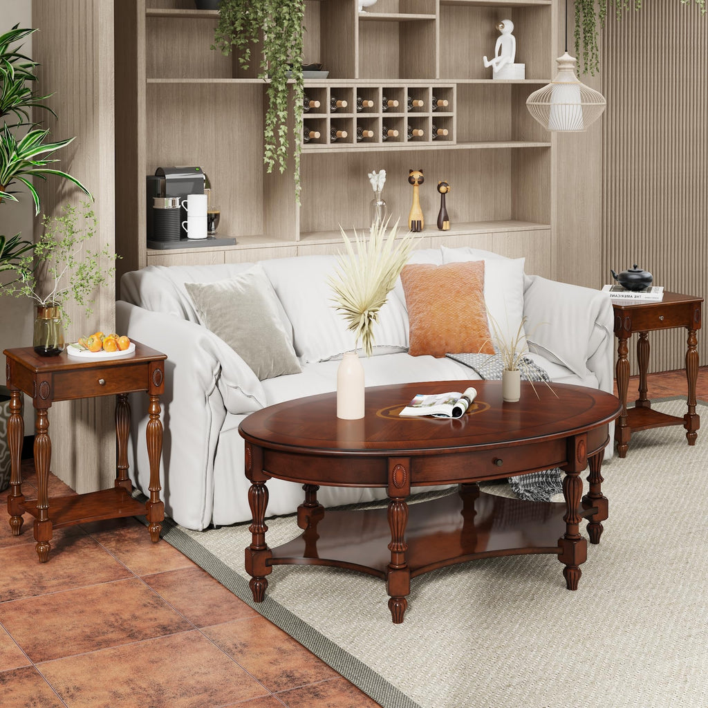 Solid Wood Side Table with Drawer, Cherry Walnut F223