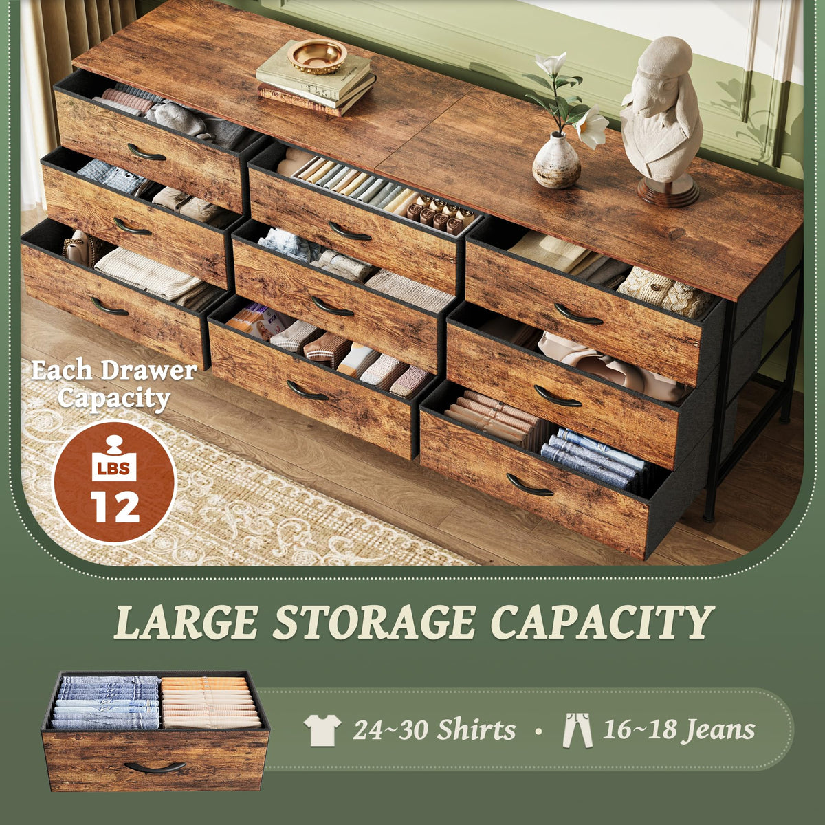 63 Inch 9 Fabric Drawer Dresser G9415