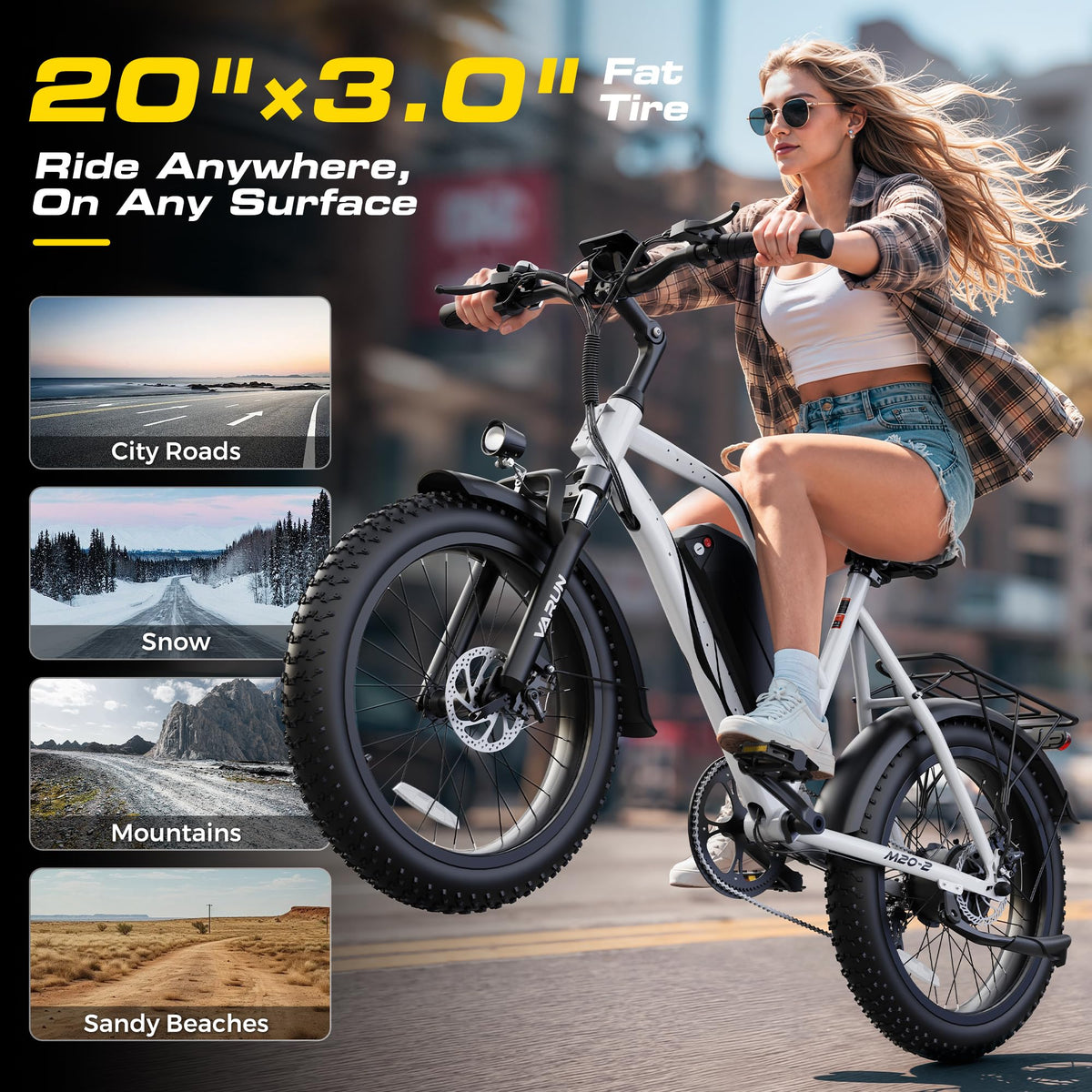 1000W Peak Motor 60+ Miles Fat Tire Electric Bike with 48V 13Ah Removable Battery K4570