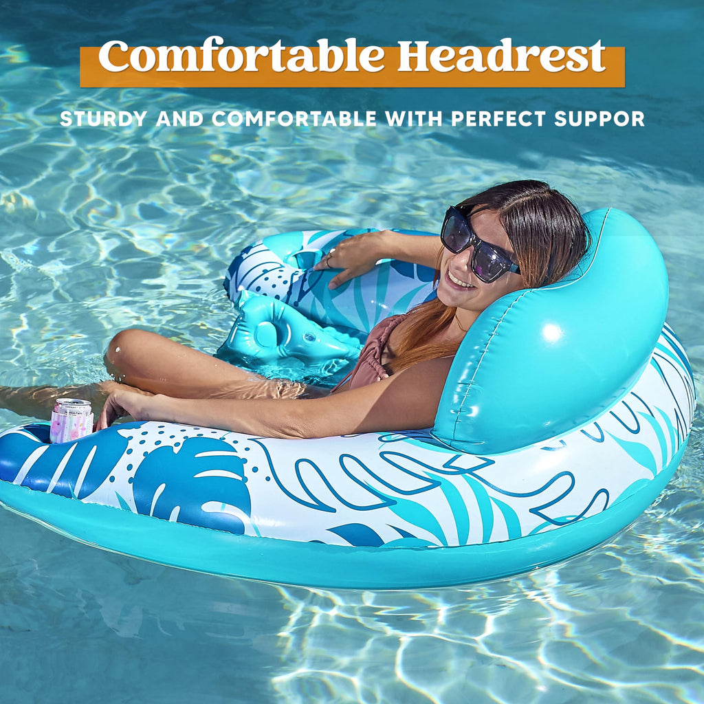 Inflatable Pool Floats 3 Pack with Cup Holders Blue Green Pink X94528